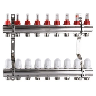 Колектор з вимірювачем витрат, регуляторами та кріпленням ECO 001D 1&Prime;x9