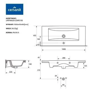 Умивальник меблевий Cersanit COMO 100 в коробці