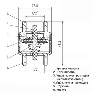 Клапан зворотнього ходу води SOLOMON     пл.шт      1/2&Prime; 6020 пласт.шток