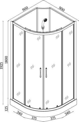 Душовий бокс півкруглий без даху SAN L90GBS (L90B) BRAVO (3уп.)