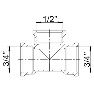 Трійник редукційний 3/4&Prime;х1/2&Prime;Вх3/4&Prime;ВВ латунний 212Б