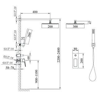Душова система вбудована TOPAZ SARDINIA TSG 08205-G-H20-BL