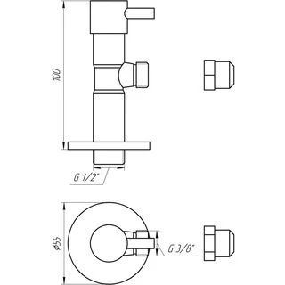 Кран напівобертовий кутовий з цангою SOLOMON 1/2&Prime;х 3/8&Prime; Lazer 7076