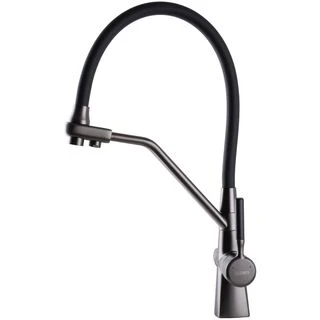 Змішувач для кухні під осмос Globus Lux GLLR-0700-L-11-01 гофрований  на гайці латунь, Графіт-Чорний