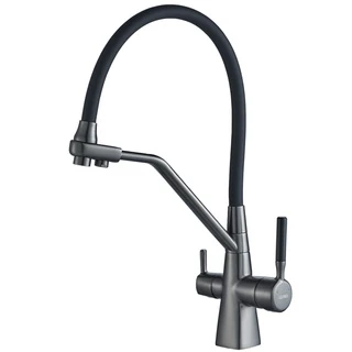 Змішувач для кухні під осмос Globus Lux GLLR-0700-L-11-01 гофрований  на гайці латунь, Графіт-Чорний