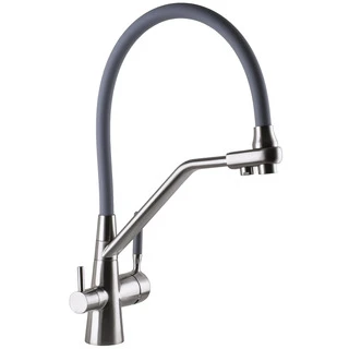 Змішувач для кухні під осмос Globus Lux GLLR-0800-08-02 гофрований  на гайці латунь,Сталь-Сірий