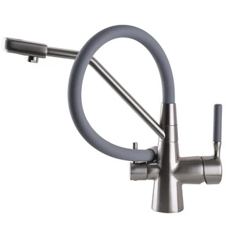 Змішувач для кухні під осмос Globus Lux GLLR-0800-08-02 гофрований  на гайці латунь,Сталь-Сірий