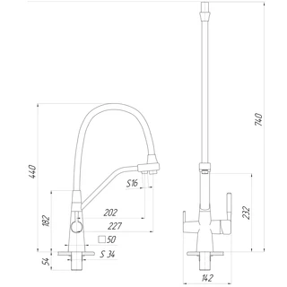 Змішувач для кухні під осмос Globus Lux GLLR-0700-L-10-01 гофрований  на гайці латунь, Чорний-Чорний