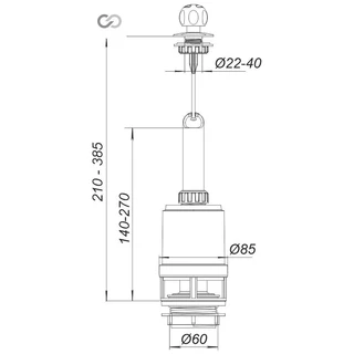 Комплект арматури для зливного бачка з боковою подачею води 1/2 &Prime; та ричагом зливу вгору АБу-20