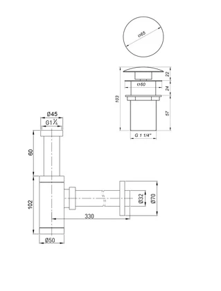 Сифон металевий з донним клапаном з переливом Globus Lux GS-32-105-03A