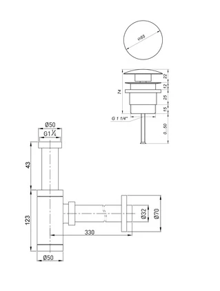 Сифон латунь з донним клапаном Globus Lux GSB-32-125-04A