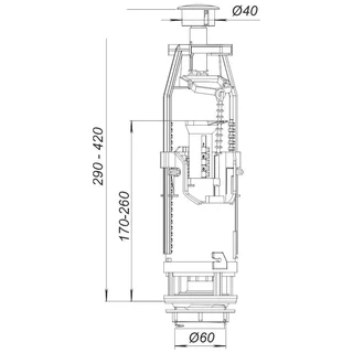 Комплект арматури для змивного бачка з нижнью подачею води 1/2&Prime;, з одним режимом зливу АБк-12