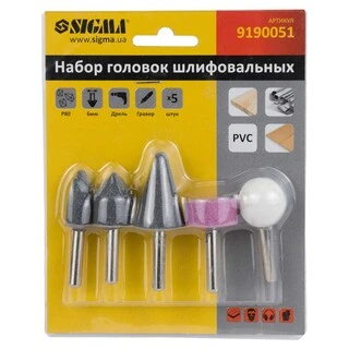 Набір головок шліфувальних 5шт хвостовик &Oslash;6мм SIGMA (9190051)