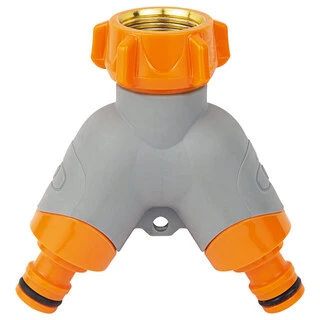 Кран розподільний з адаптерами &frac12;" 2 виходи на кран &frac34;" з латунованим різьбленням (ABS+TPR) FLORA (5016614)