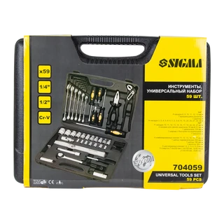 Набір інструментів, ключів, насадок торцевих і біт 1/4", 1/2" 59шт CrV Taiwan SIGMA (6001031)