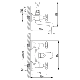Змішувач ARNO &frac12;" для ванни излив поворотний дивертор вбудований картріджний CORSO FE-2C152C (9679200)