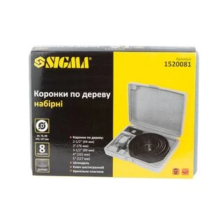 Коронки по дереву набірні &Oslash;64, 76, 89, 102, 127 мм (кейс) SIGMA (1520081)