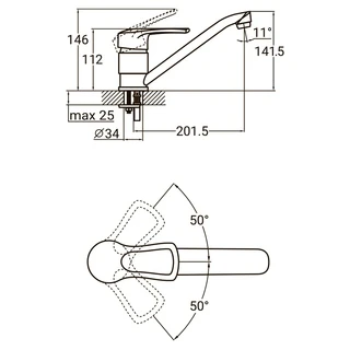 Змішувач MD &Oslash;40 для кухні гусак прямий 250мм на шпильці AQUATICA MD-2B244C (9712130)
