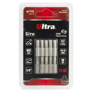 Біти HEX 4&times;25мм &frac14;" 10шт S2 (блістер) ULTRA (4014992)